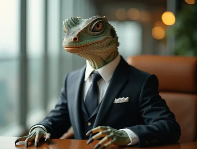 Lizard Businessman Sitting At An Office Desk