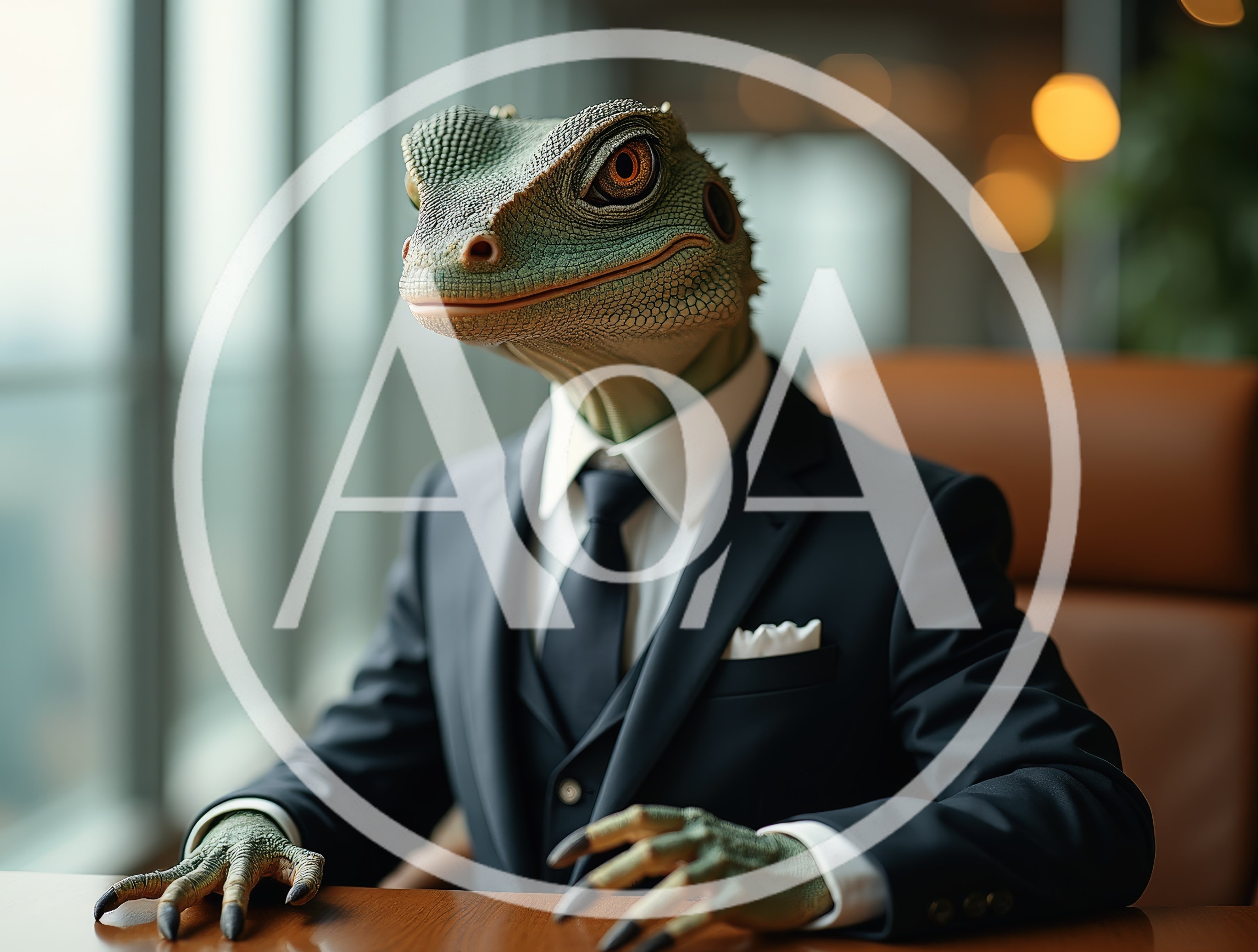 Lizard Businessman Sitting At An Office Desk