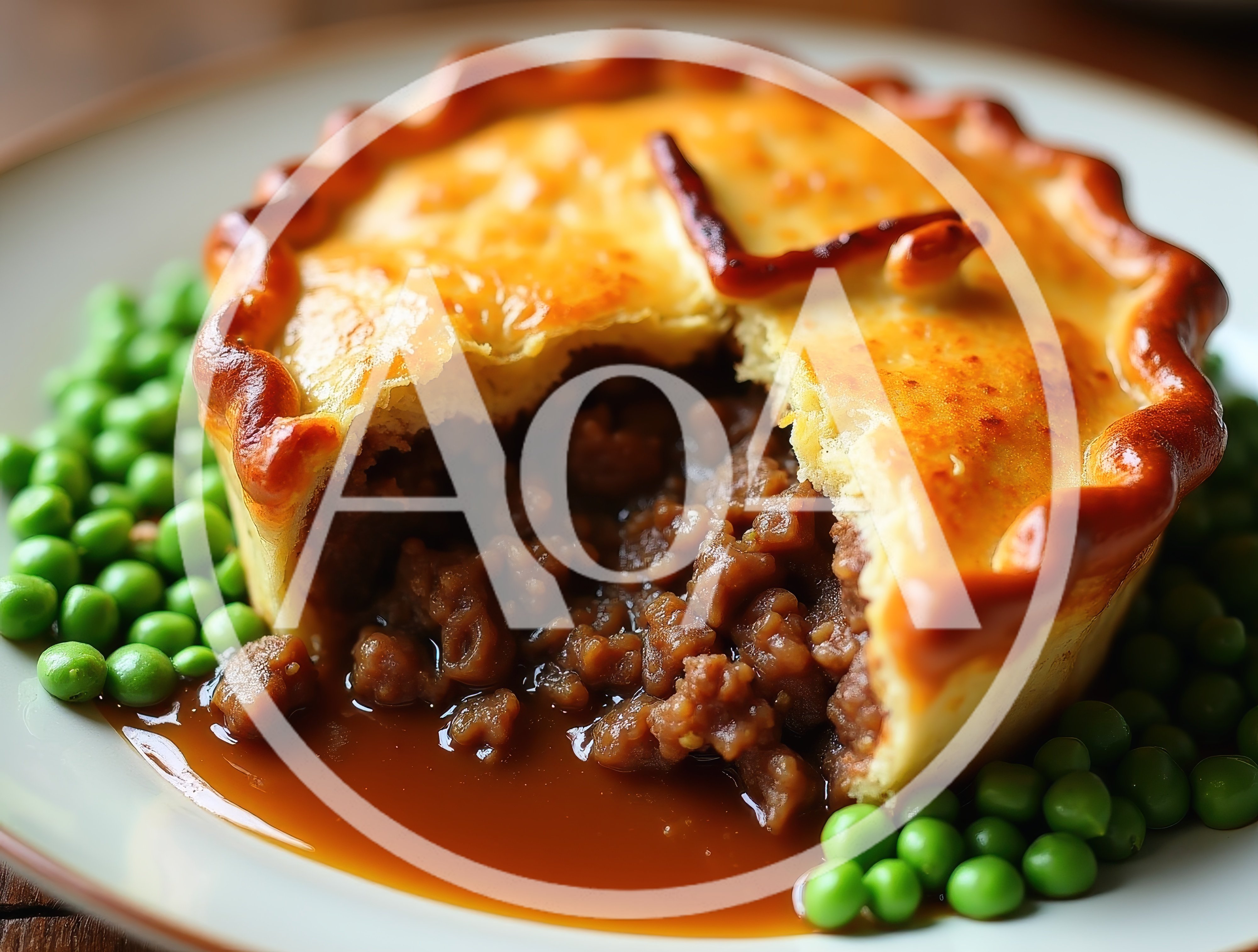 Savory Meat Pie Served With Green Peas