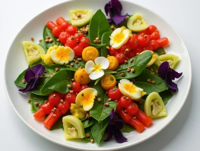 Gourmet Salad With Edible Flowers And Fresh Vegetables