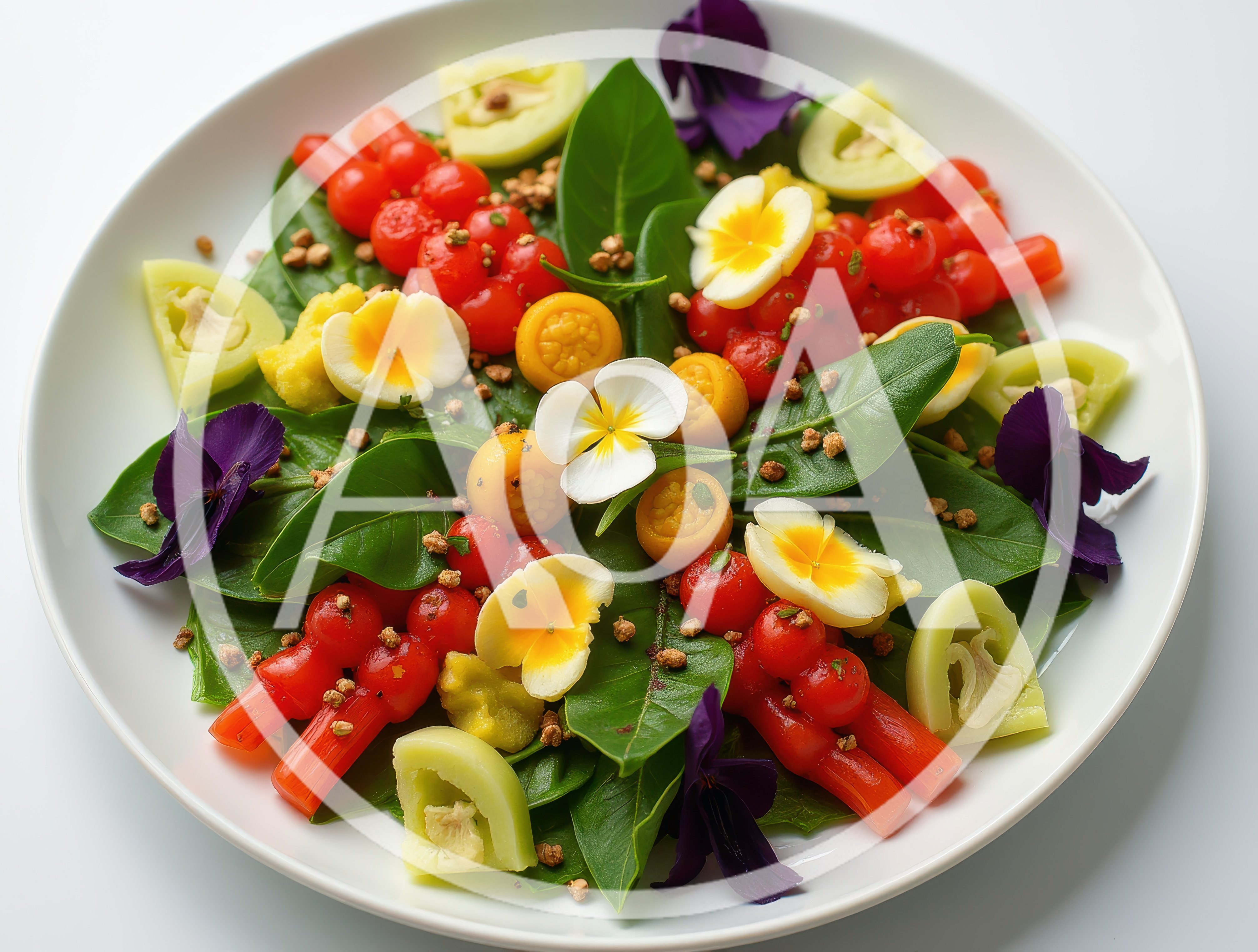 Gourmet Salad With Edible Flowers And Fresh Vegetables