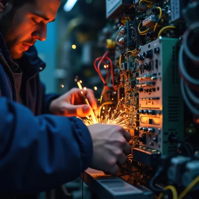 Technician Repairing Complex Industrial Circuit Board