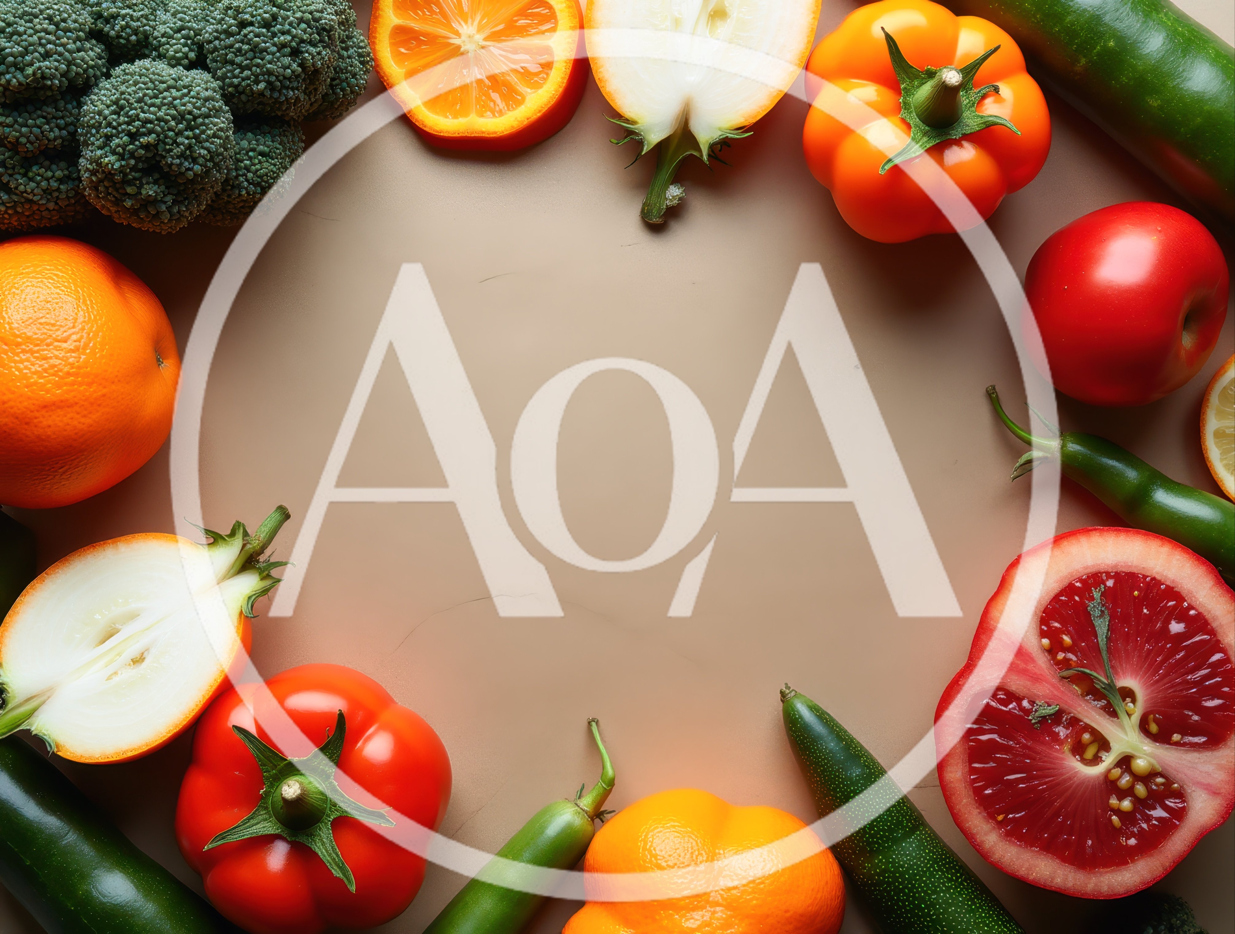 Fresh Assorted Vegetables and Fruits Arranged in a Circle