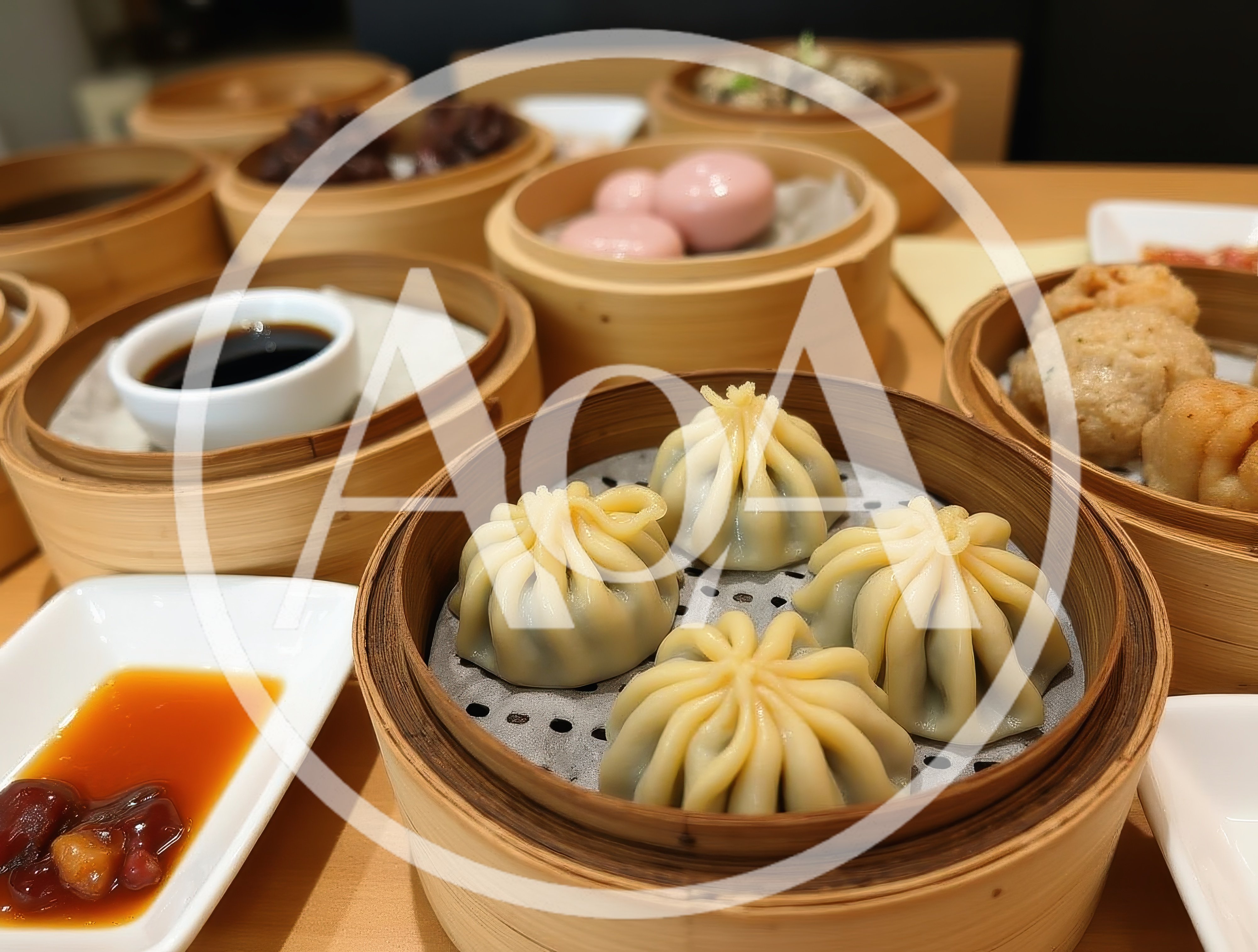 Steamed Soup Dumplings in Bamboo Steamer Basket