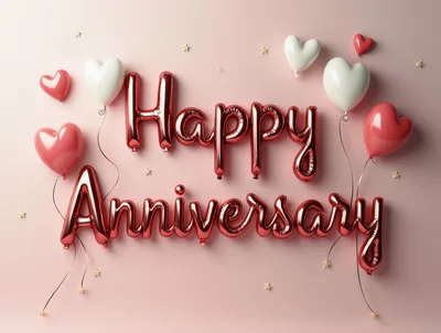 Happy Anniversary Foil Balloon Text on Pink Background
