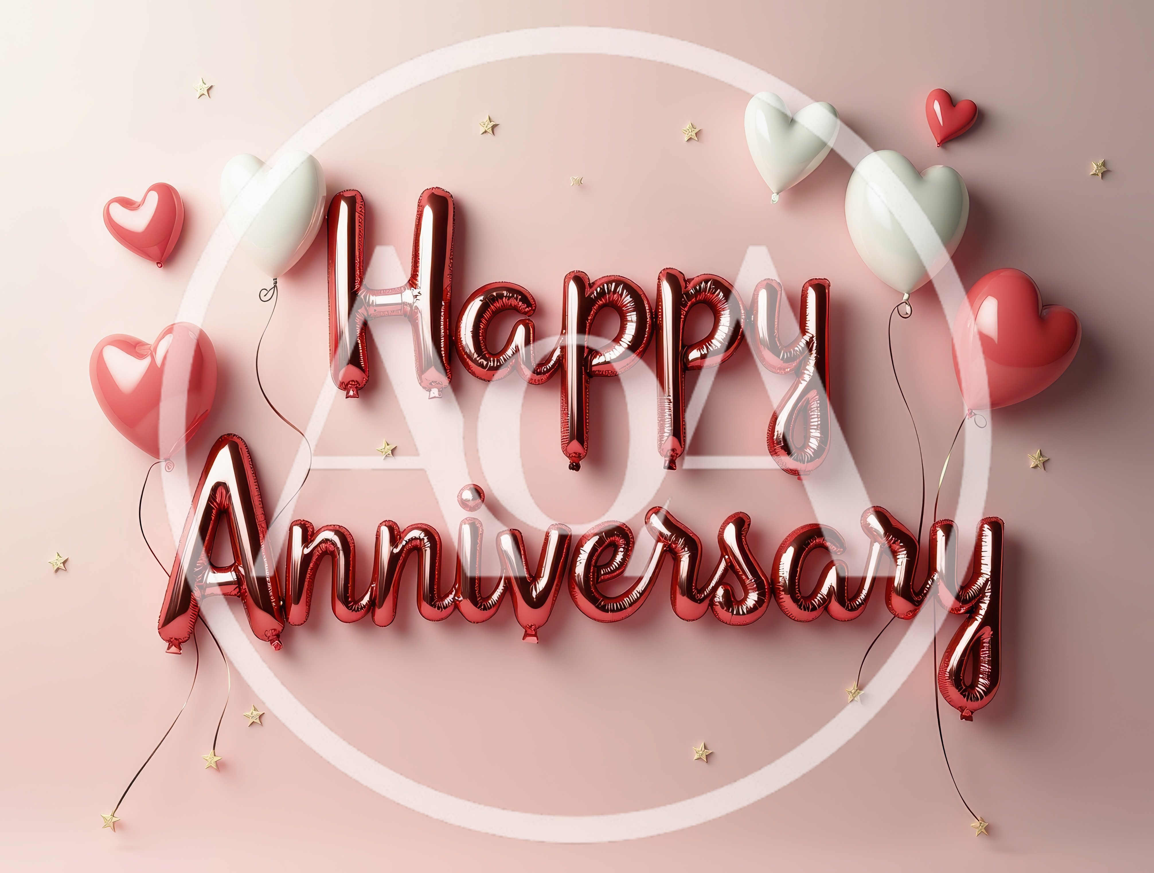 Happy Anniversary Foil Balloon Text on Pink Background