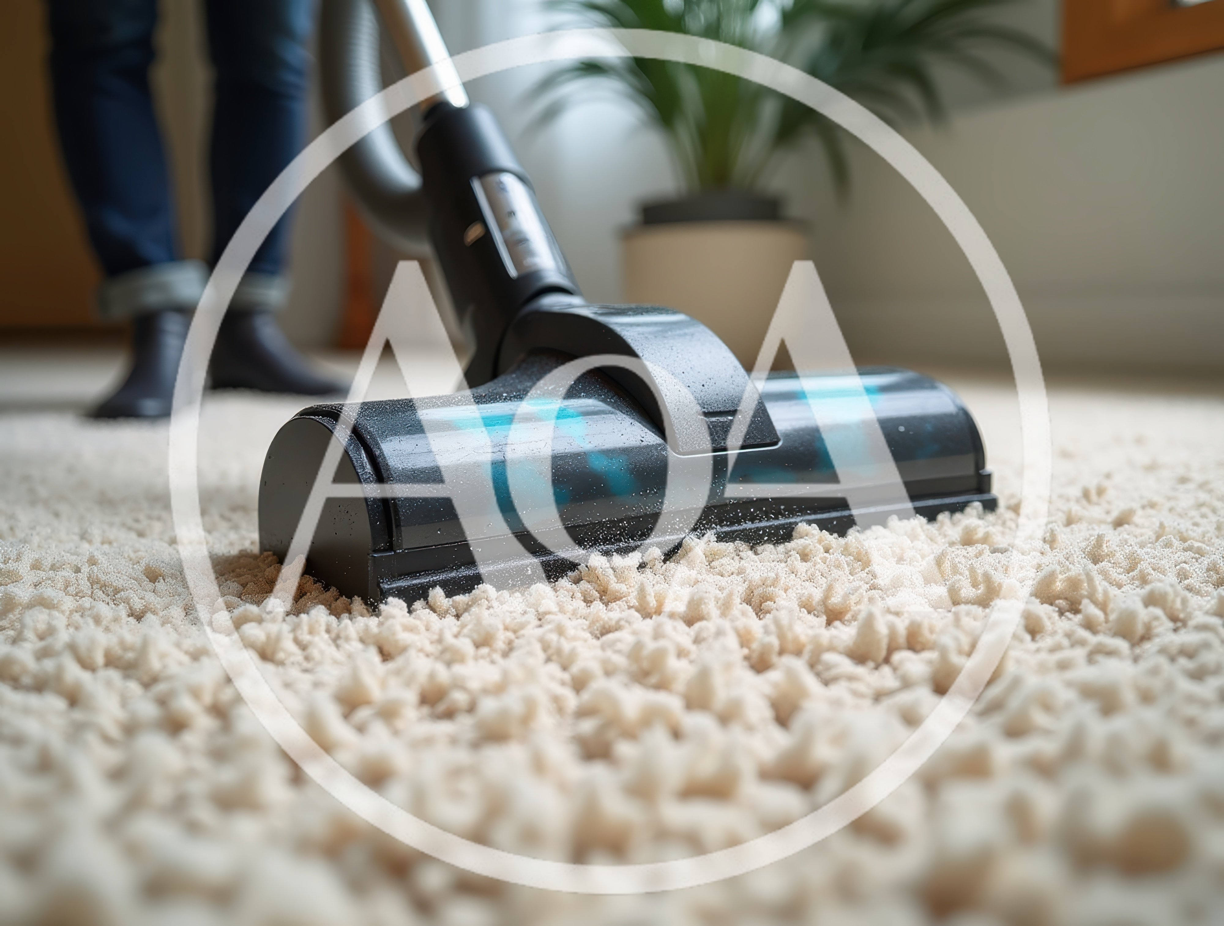 Person Vacuuming Thick Shag Carpet In Living Room