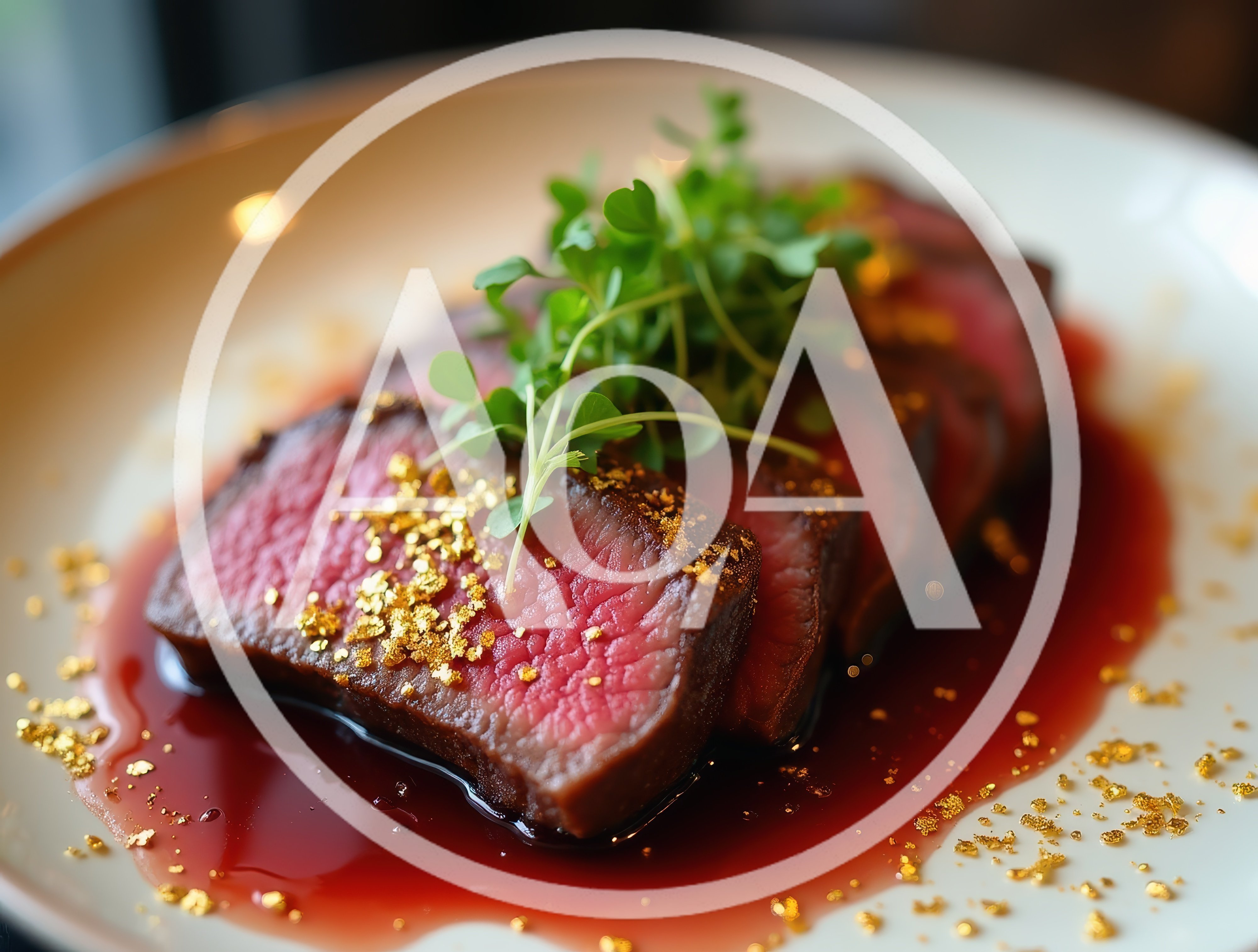 Gourmet Sliced Beef Steak With Gold Leaf Garnish