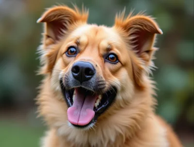 Portrait Of A Happy Golden Mixed Breed Dog