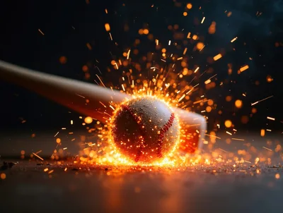 Baseball Bat Striking Ball With Explosive Sparks