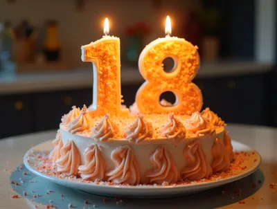 Birthday Cake With Number Eighteen Candles