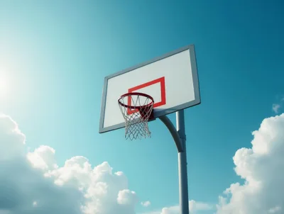 Outdoor Basketball Hoop Against A Bright Blue Sky