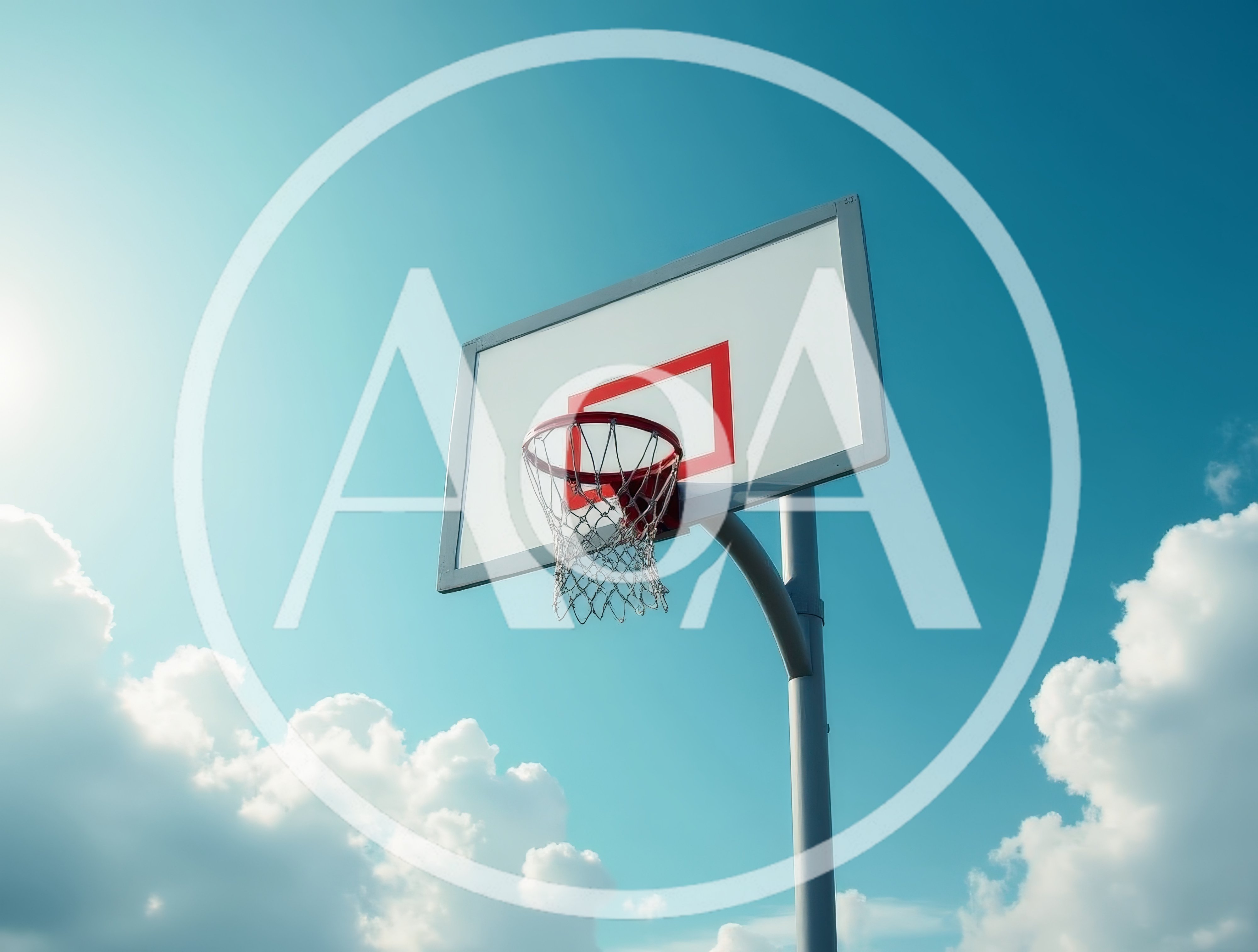 Outdoor Basketball Hoop Against A Bright Blue Sky