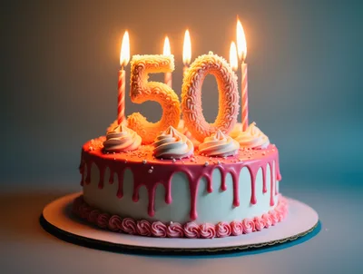 Pink Drip Birthday Cake With Number Fifty Candles