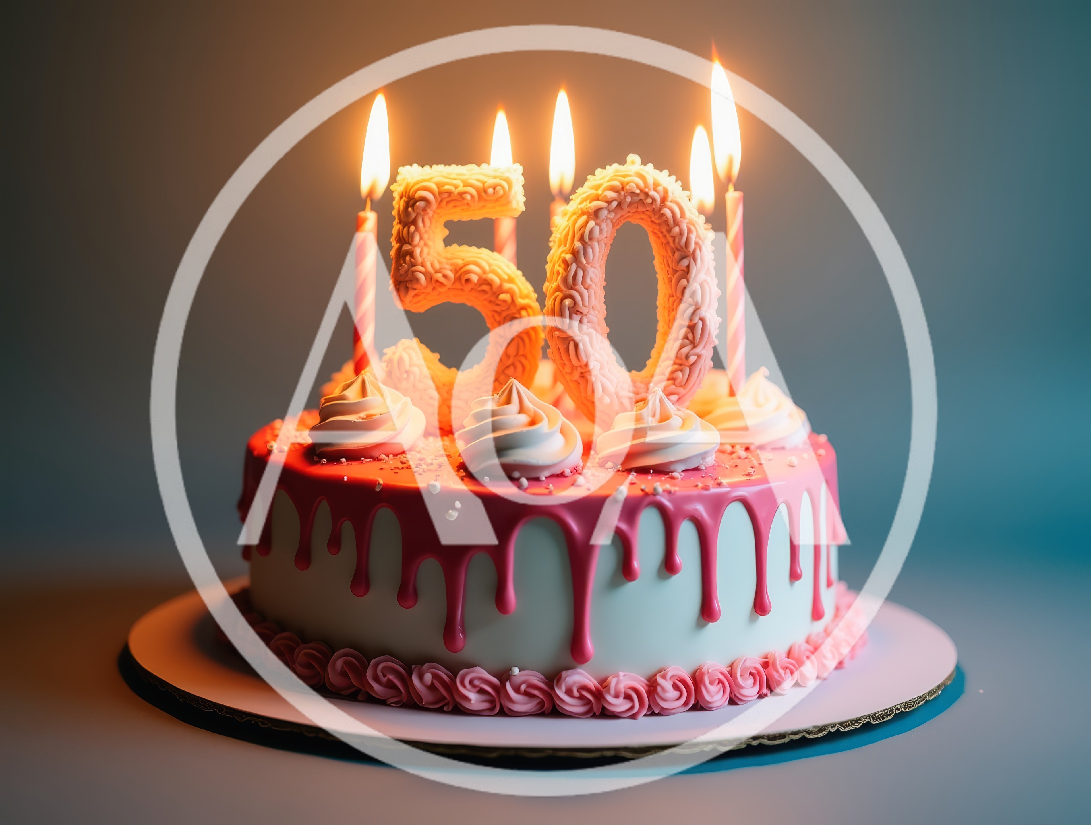 Pink Drip Birthday Cake With Number Fifty Candles