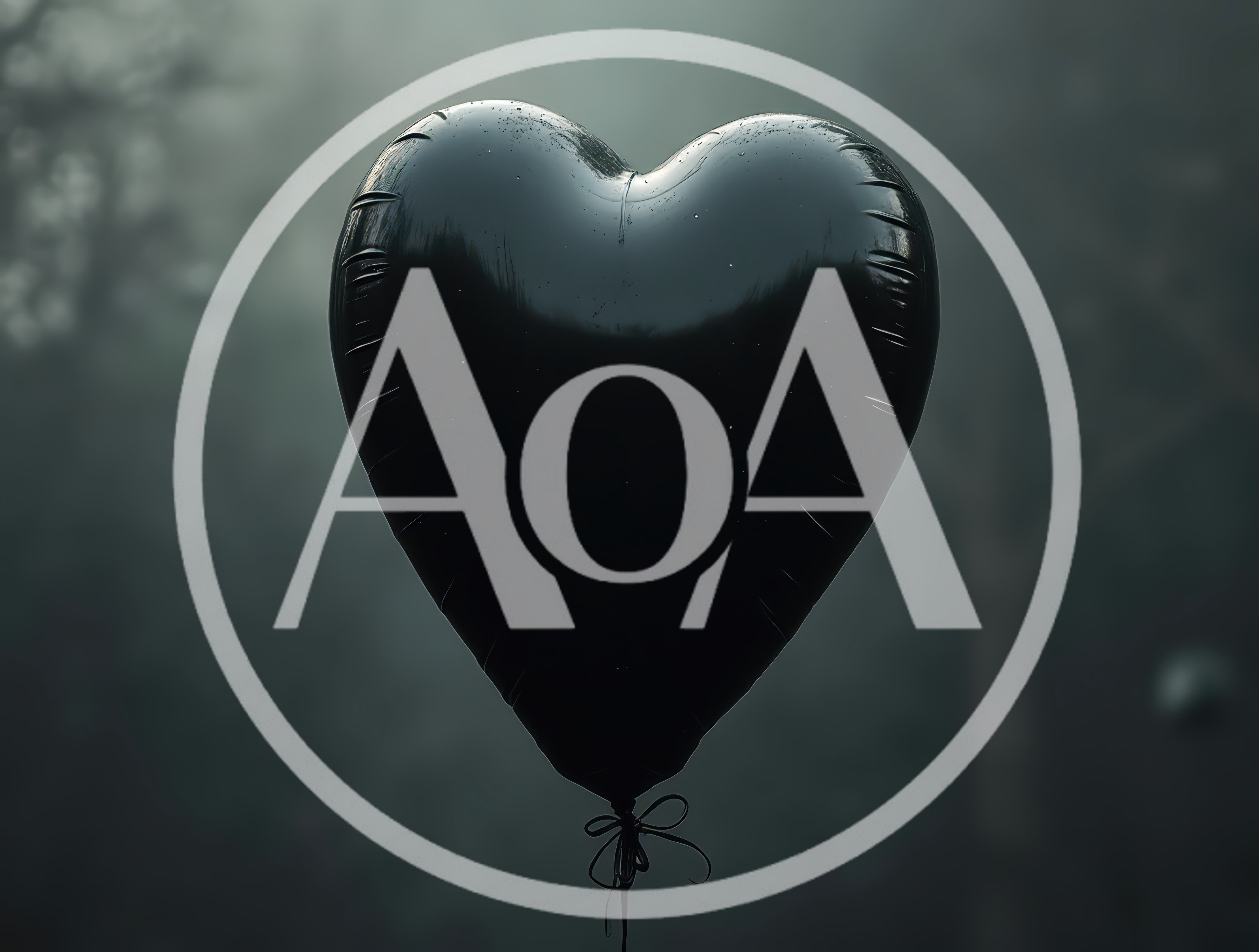 Black Heart Shaped Balloon Floating In Misty Forest