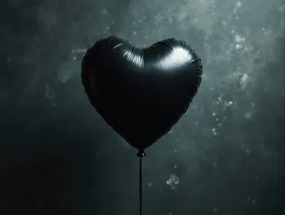 Black Heart Shaped Balloon Floating Against Dark Background