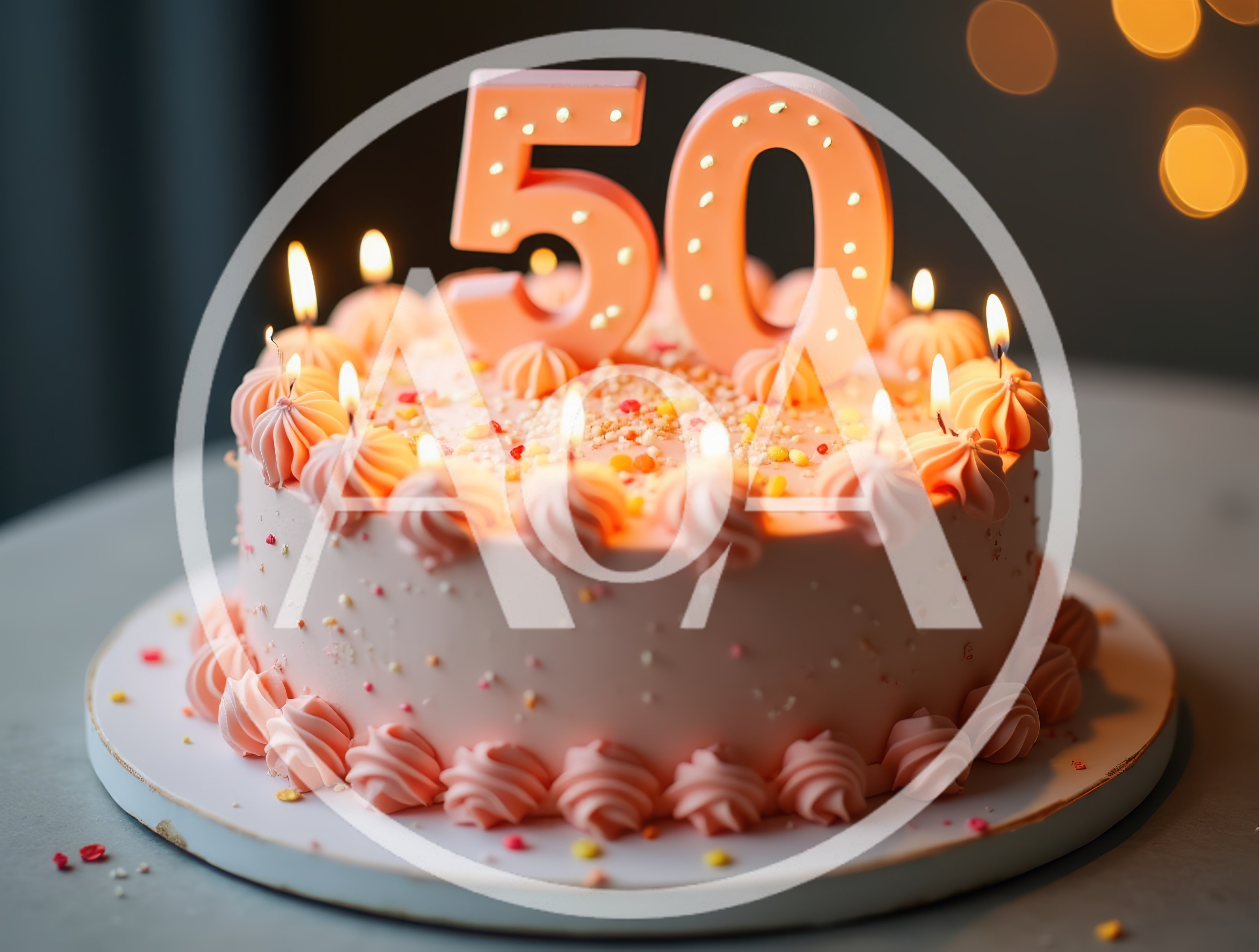 Pink Birthday Cake With Number Fifty Topper