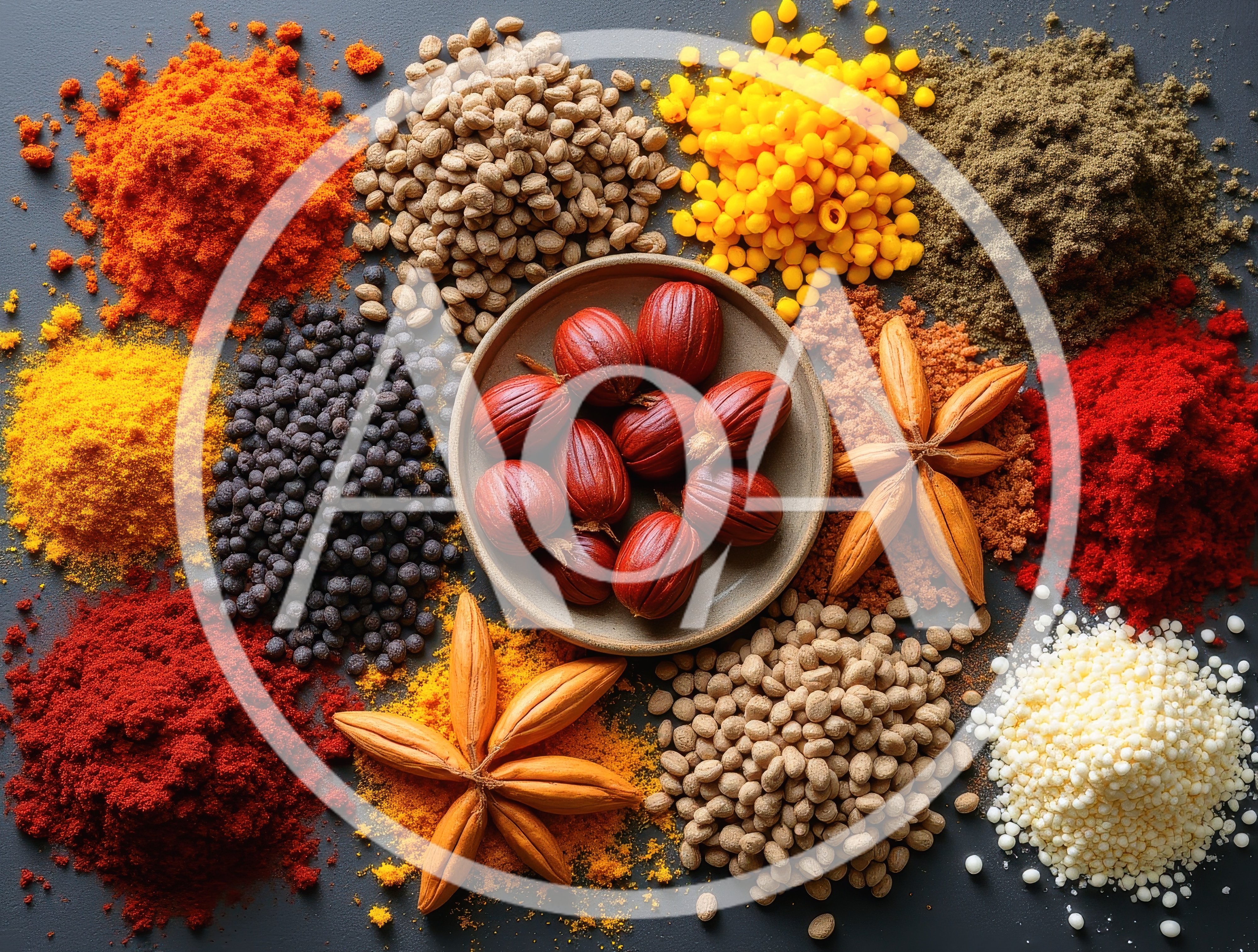 Assorted Spices and Seeds Arranged on Dark Surface