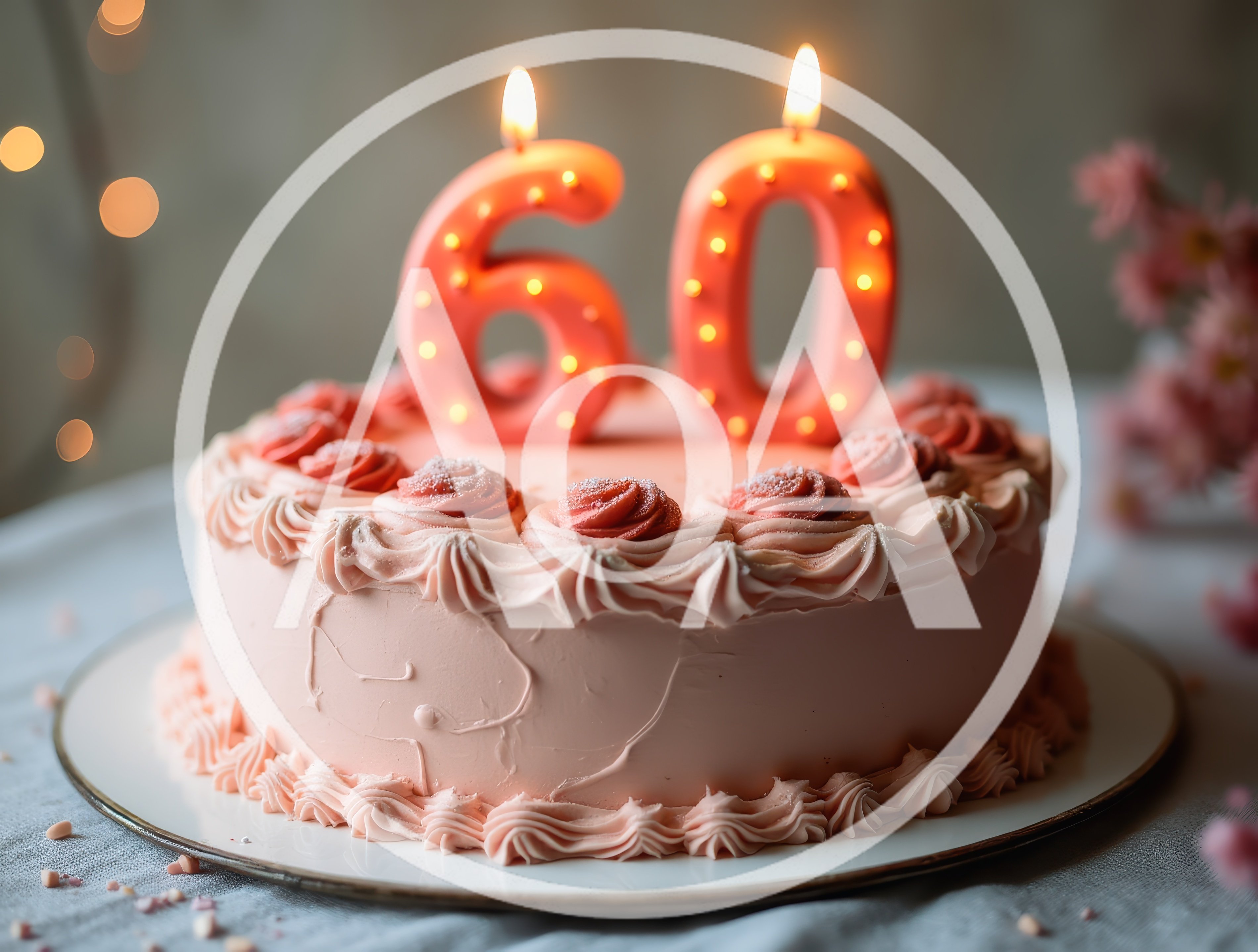 Pink Birthday Cake With Number Sixty Candles