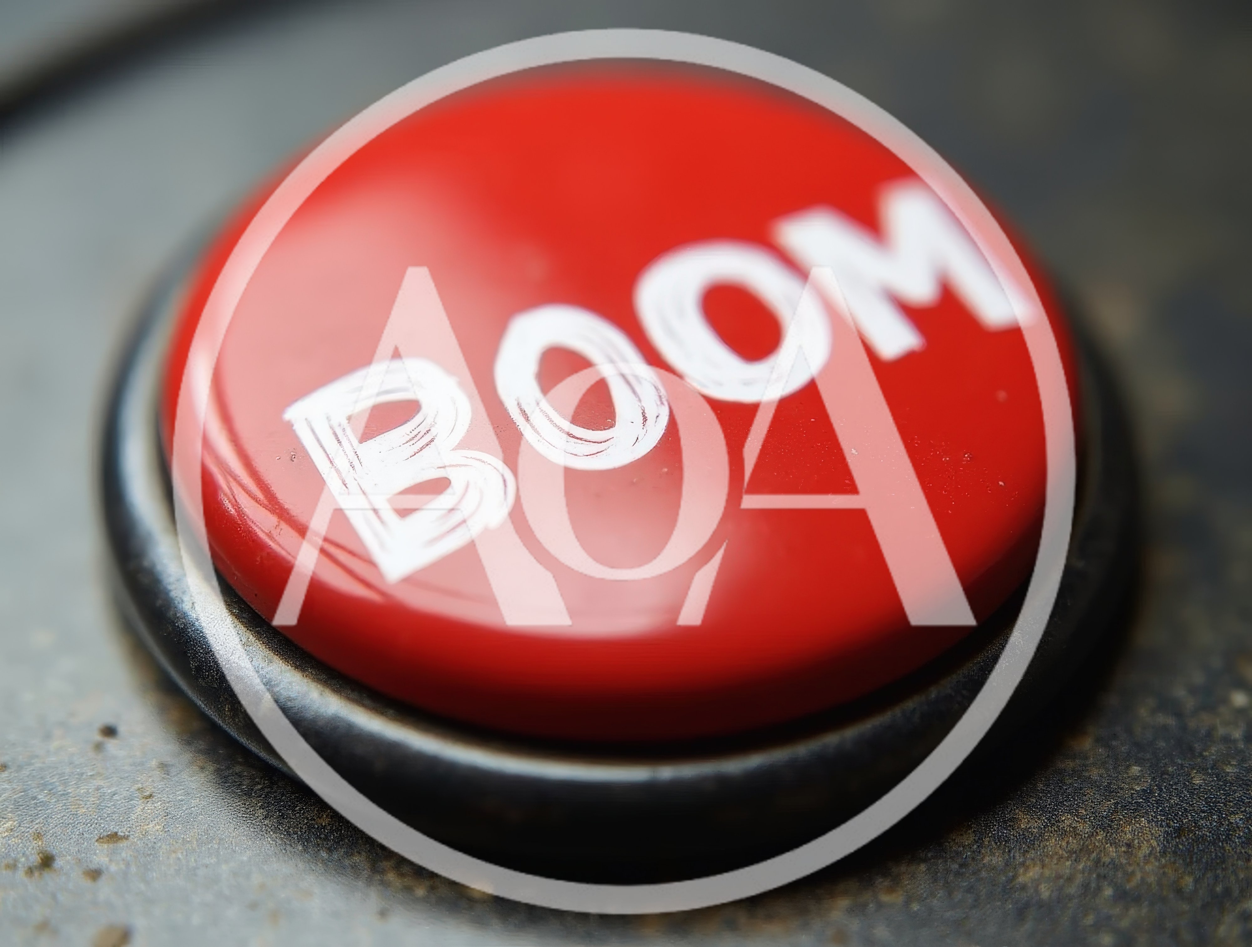Red Push Button With Boom Text Label