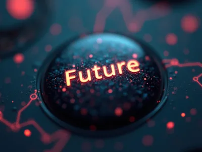 Glowing Future Button on Futuristic Digital Circuit Board