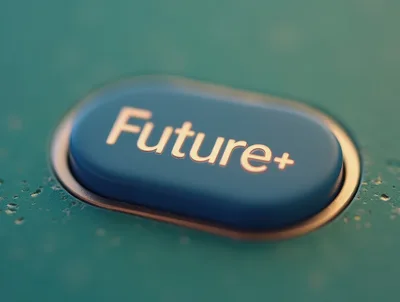 3D Rendered Future Plus Button On Textured Surface