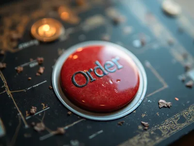 Red Order Button On A Dark Textured Surface