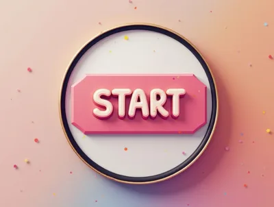 3D Rendered Start Button With Confetti Background