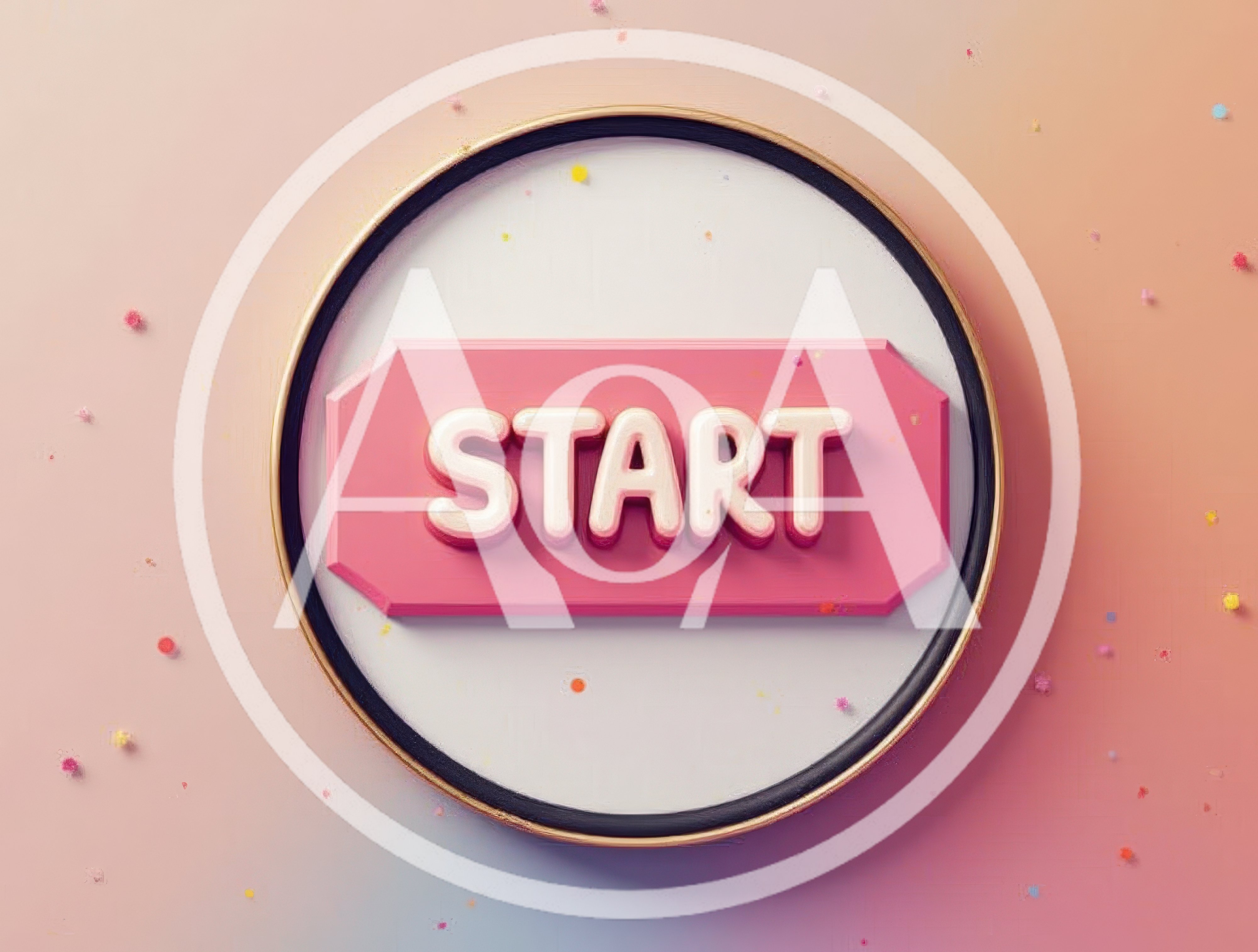 3D Rendered Start Button With Confetti Background