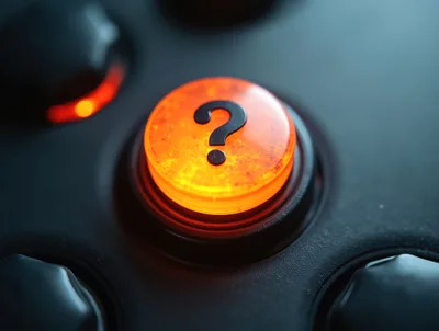 Glowing Orange Question Mark Button On Gaming Controller