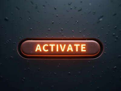Glowing Activate Button On Dark Wet Surface