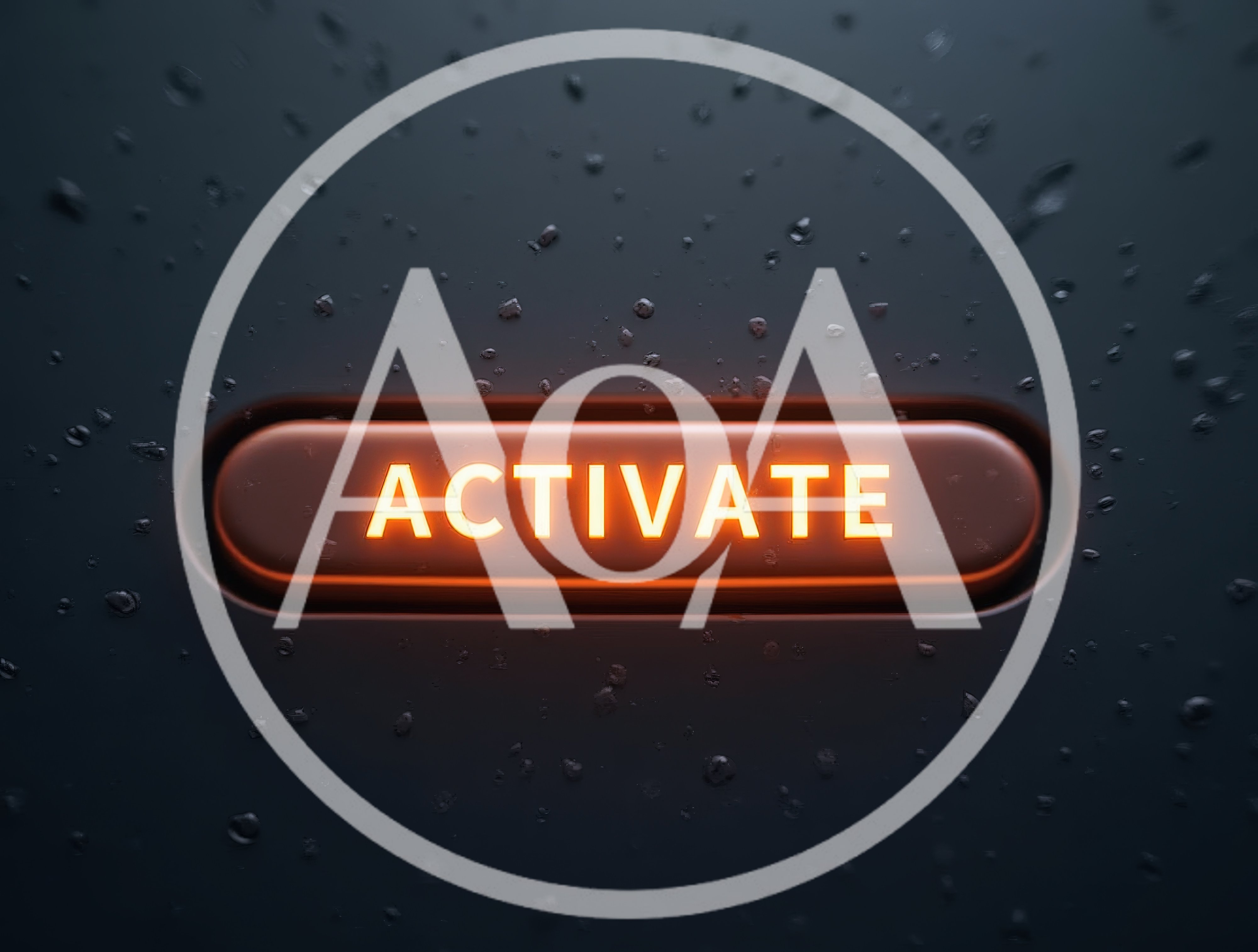 Glowing Activate Button On Dark Wet Surface