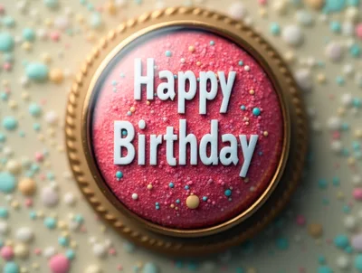Happy Birthday Text On A Pink Textured Circular Button
