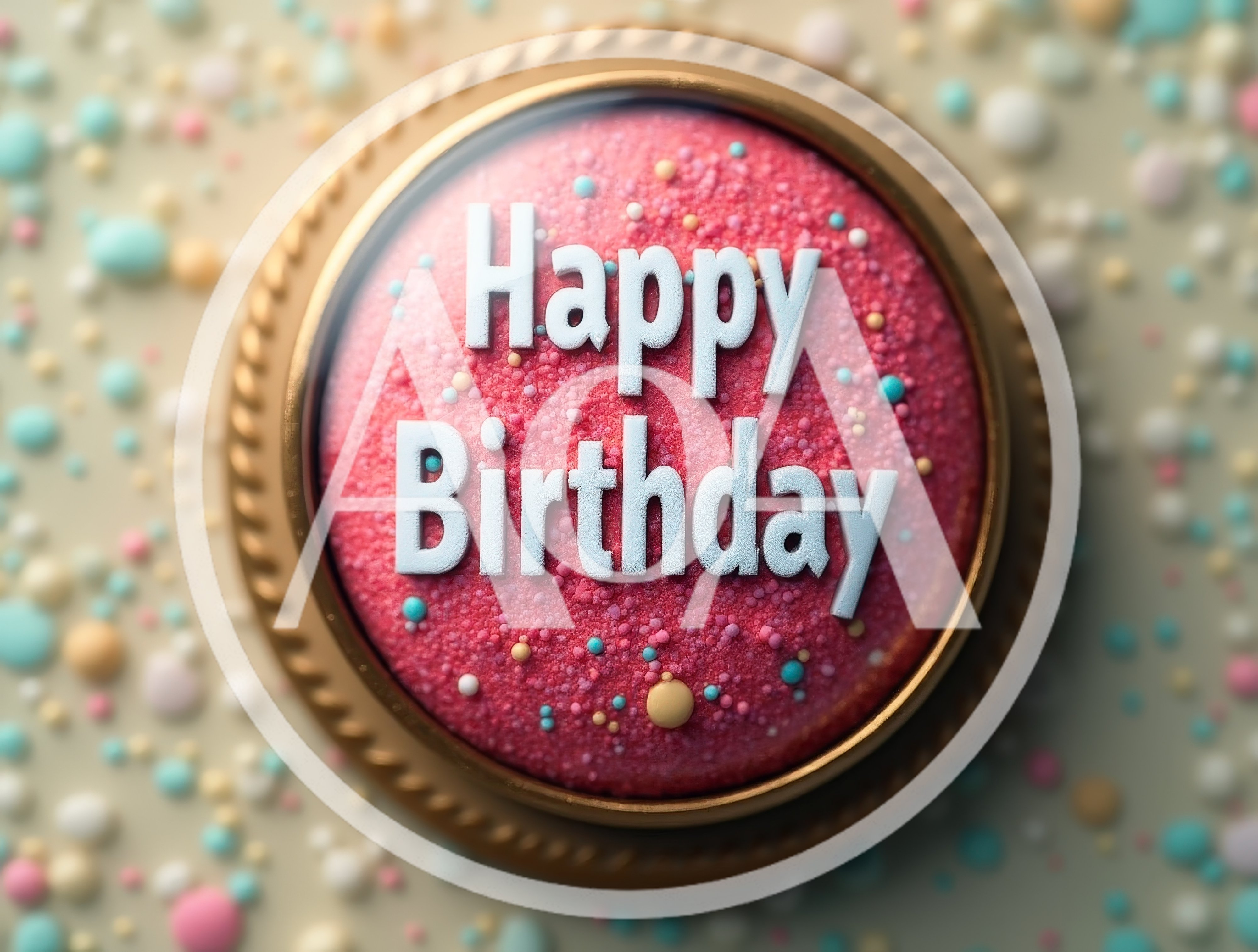 Happy Birthday Text On A Pink Textured Circular Button
