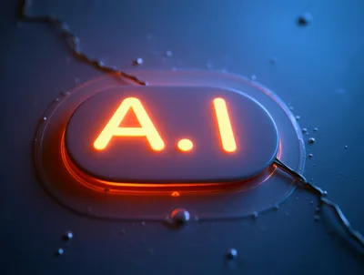 Glowing A.I. Text On A Wet Metallic Surface