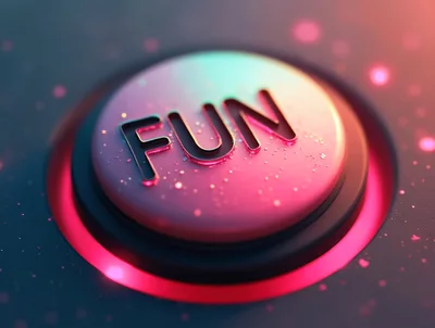 Glowing Fun Button With Neon Pink And Teal Lighting