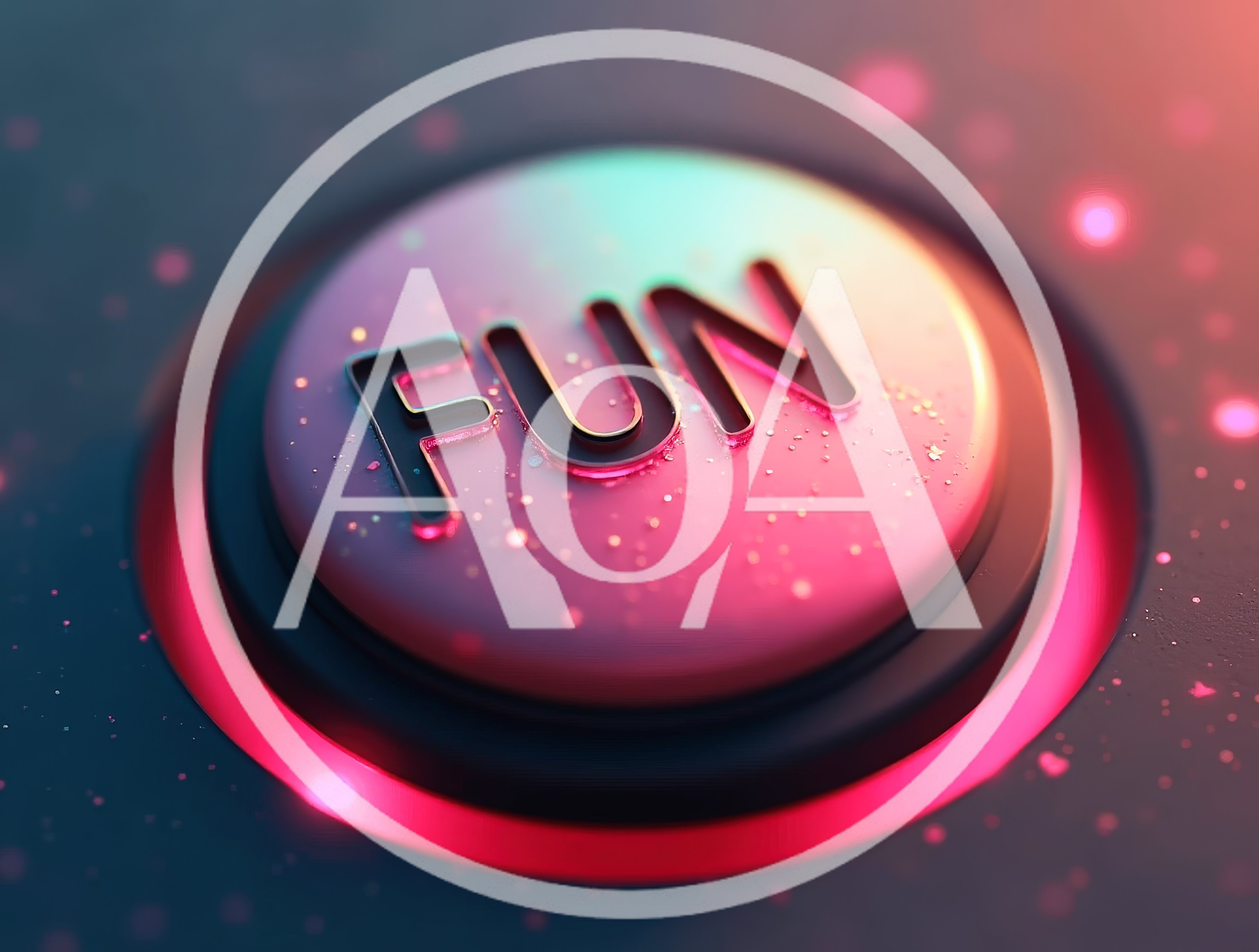 Glowing Fun Button With Neon Pink And Teal Lighting