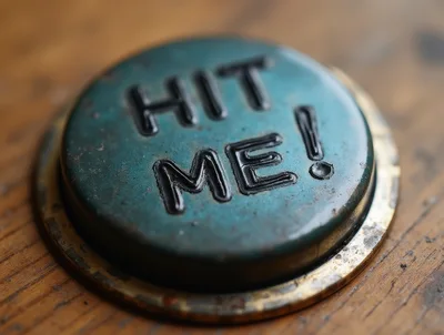 Vintage Teal Metal Button With Hit Me Text