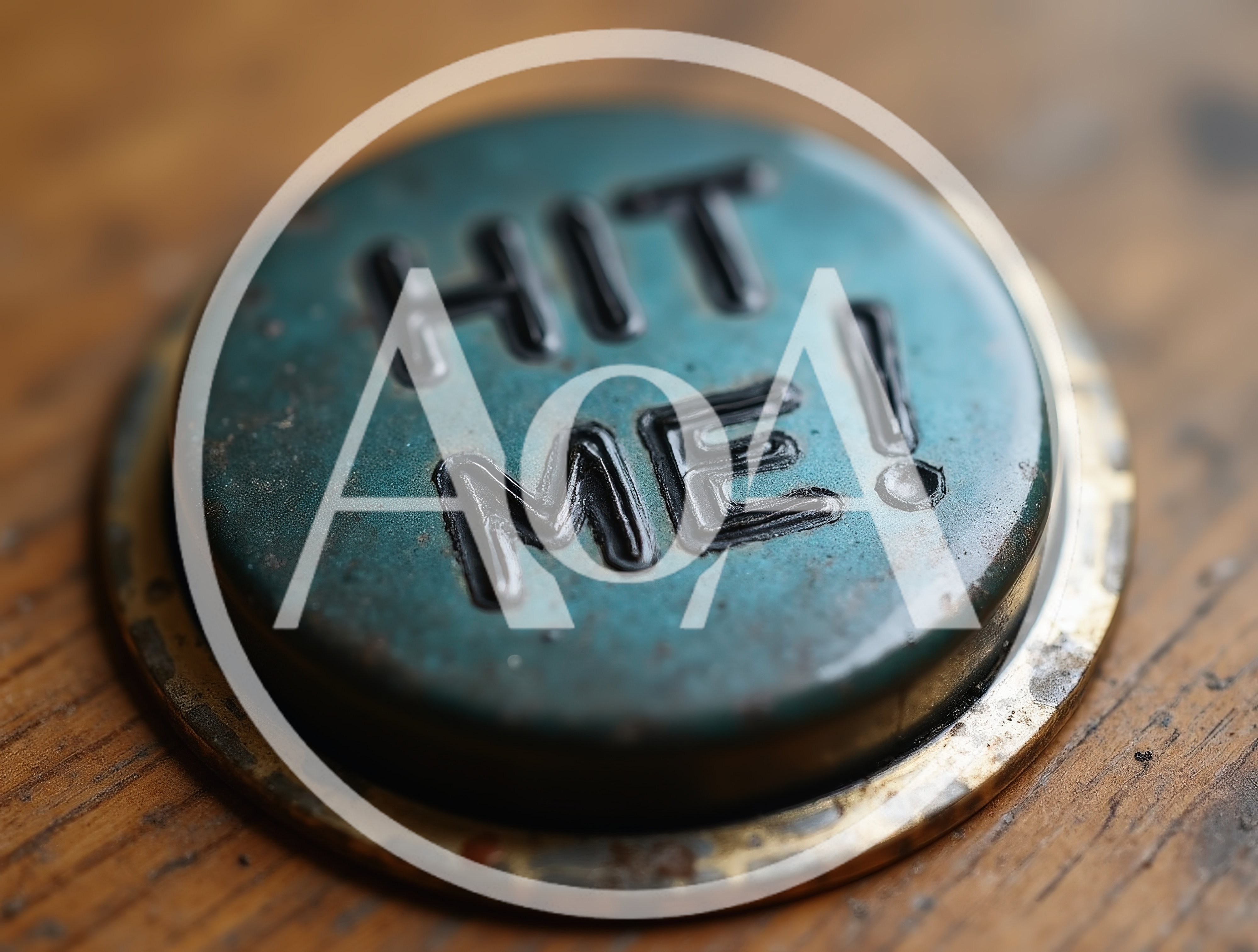Vintage Teal Metal Button With Hit Me Text