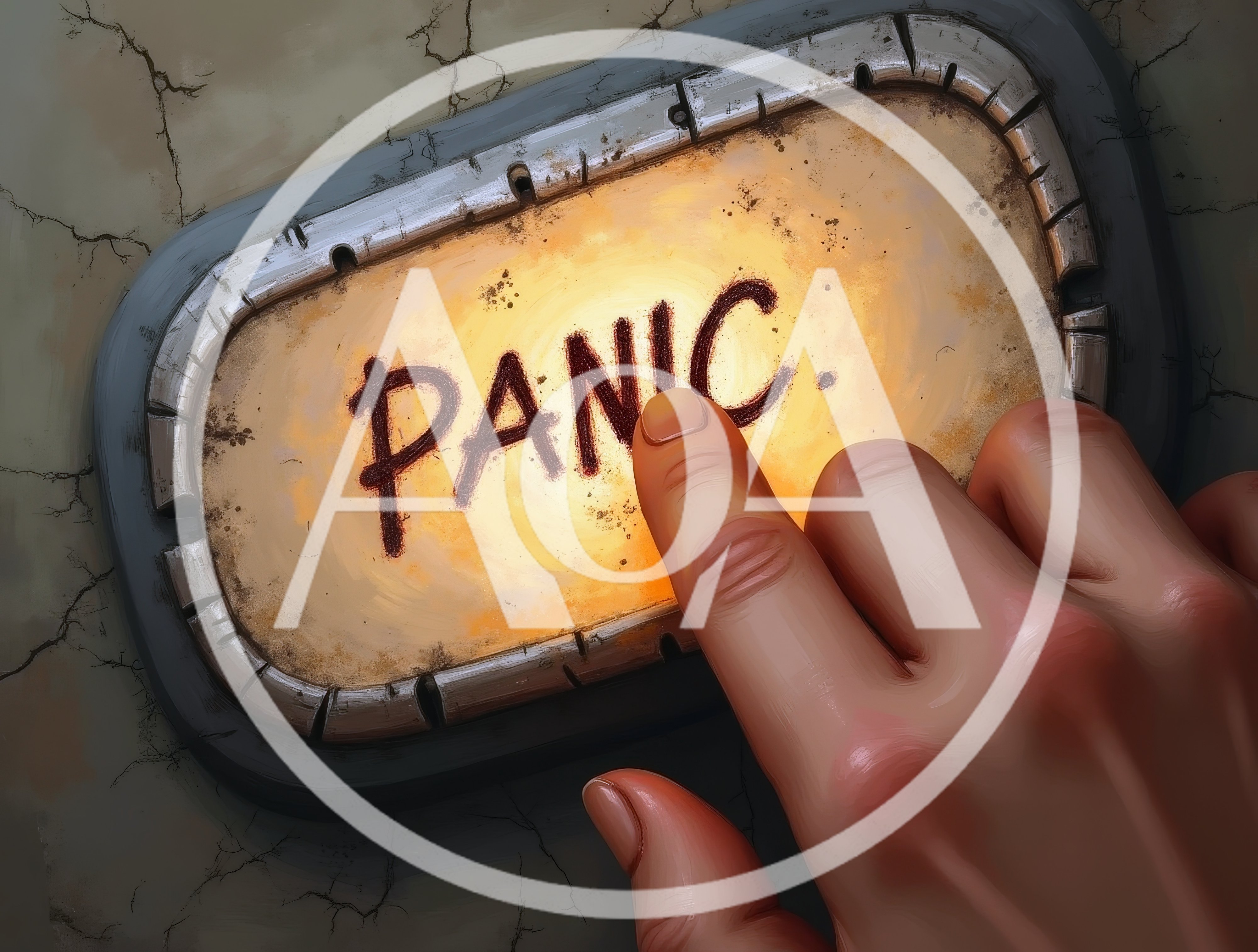 Human Finger Pressing A Glowing Panic Button