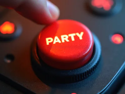 Finger Pressing A Glowing Red Party Button
