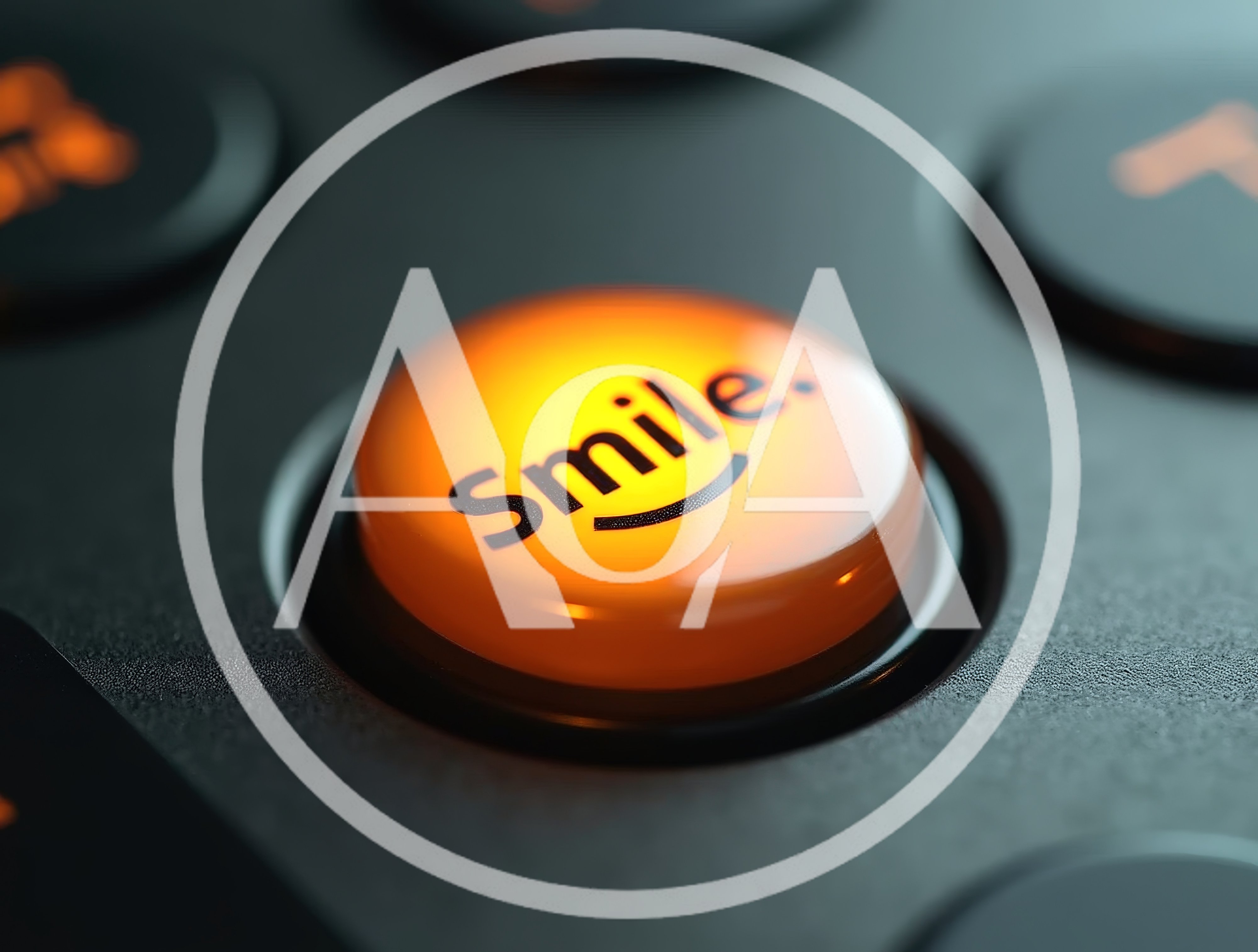 Glowing Orange Smile Button On A Dark Control Panel
