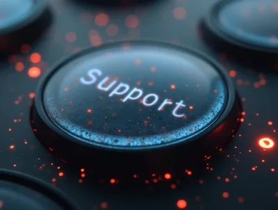 Glowing Support Button On A Dark Futuristic Control Panel