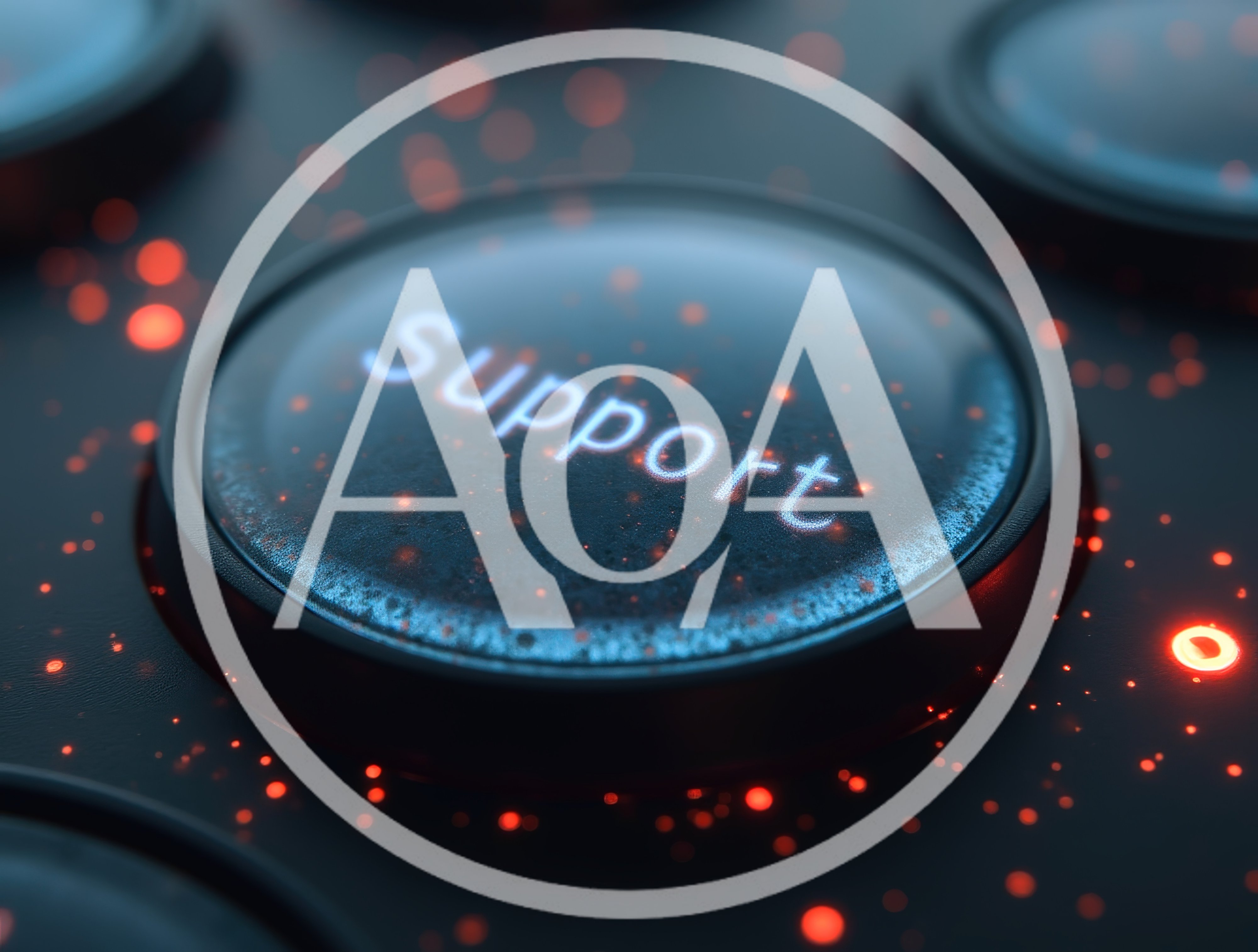 Glowing Support Button On A Dark Futuristic Control Panel