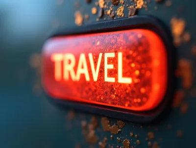 Glowing Red Travel Button With Textured Surface
