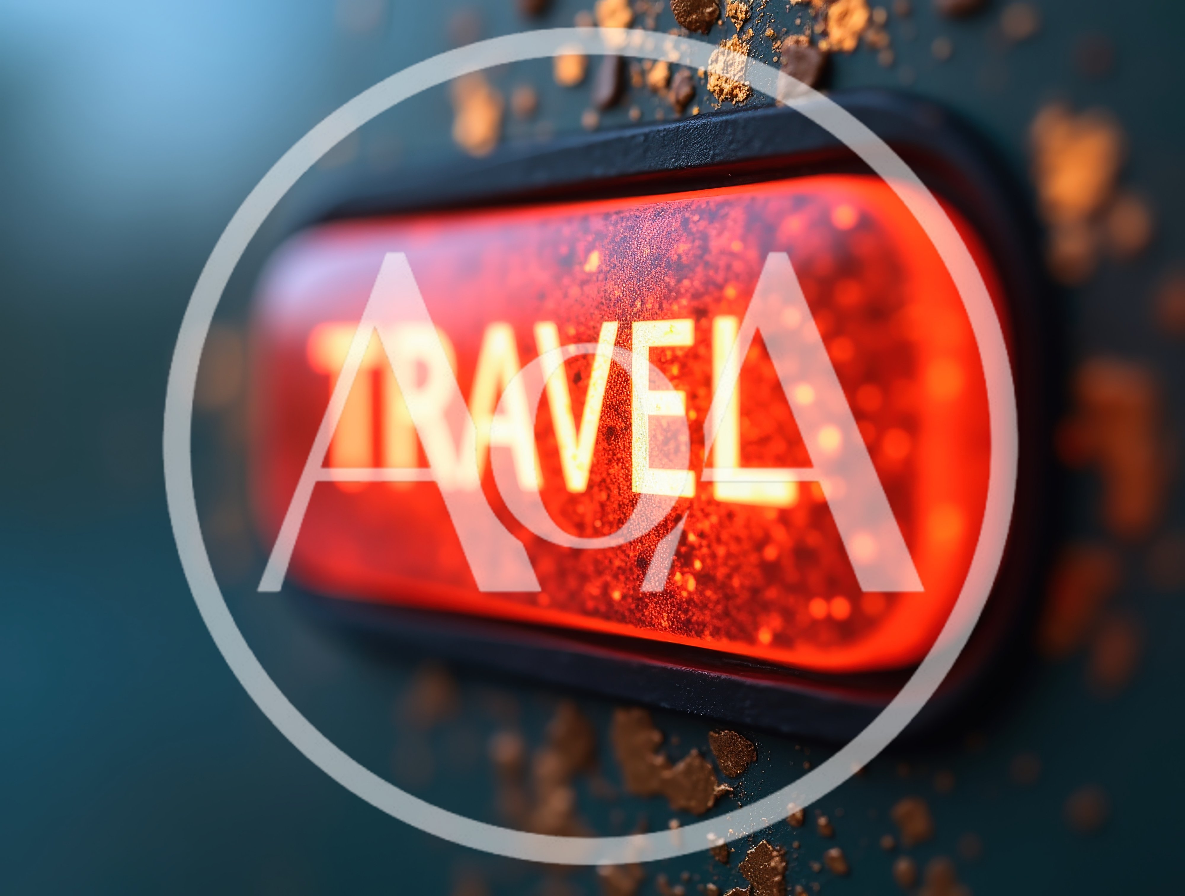 Glowing Red Travel Button With Textured Surface