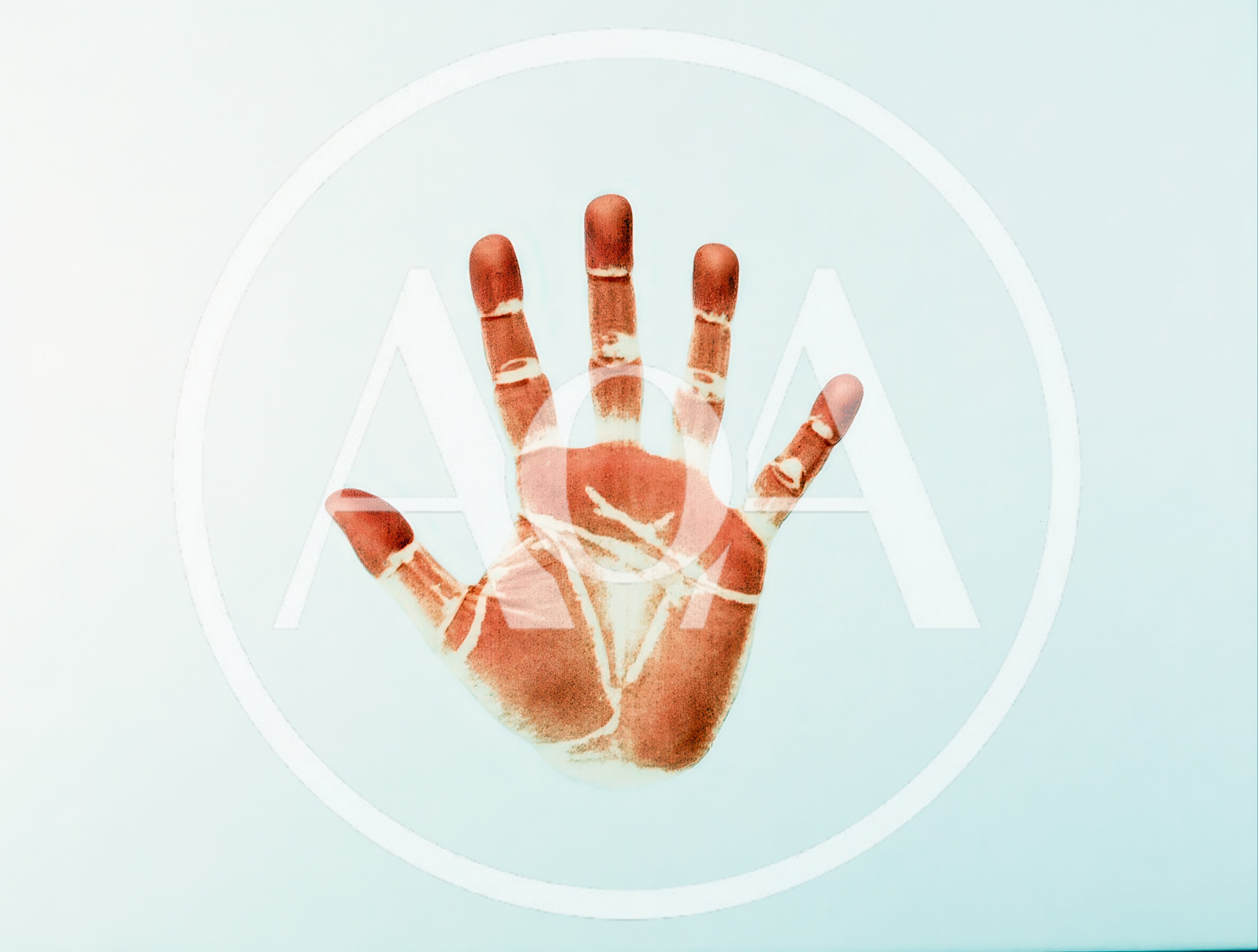 Red Handprint On A Light Blue Background