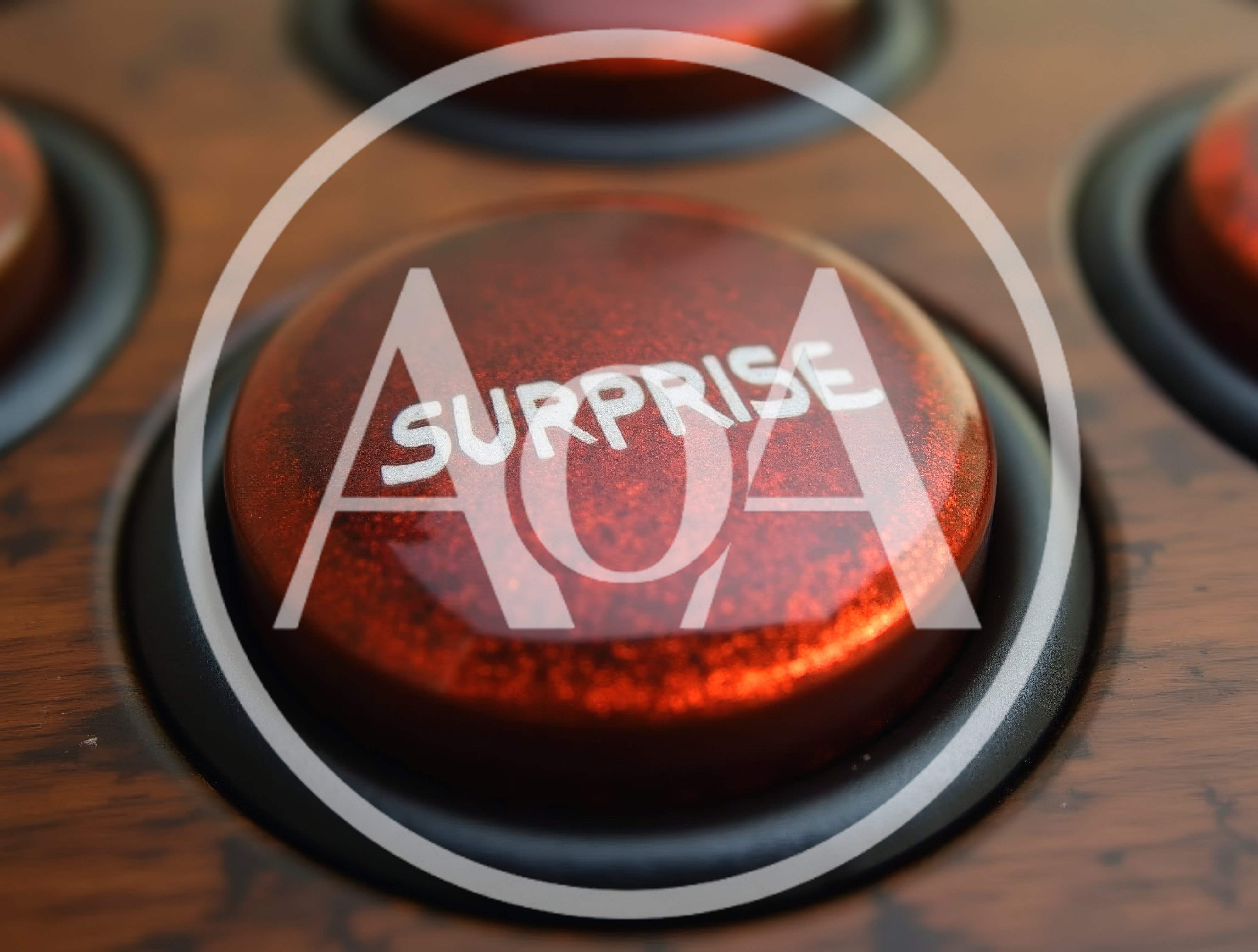 Red Surprise Button On A Wooden Console