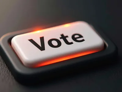 Close Up Of A Glowing Vote Button